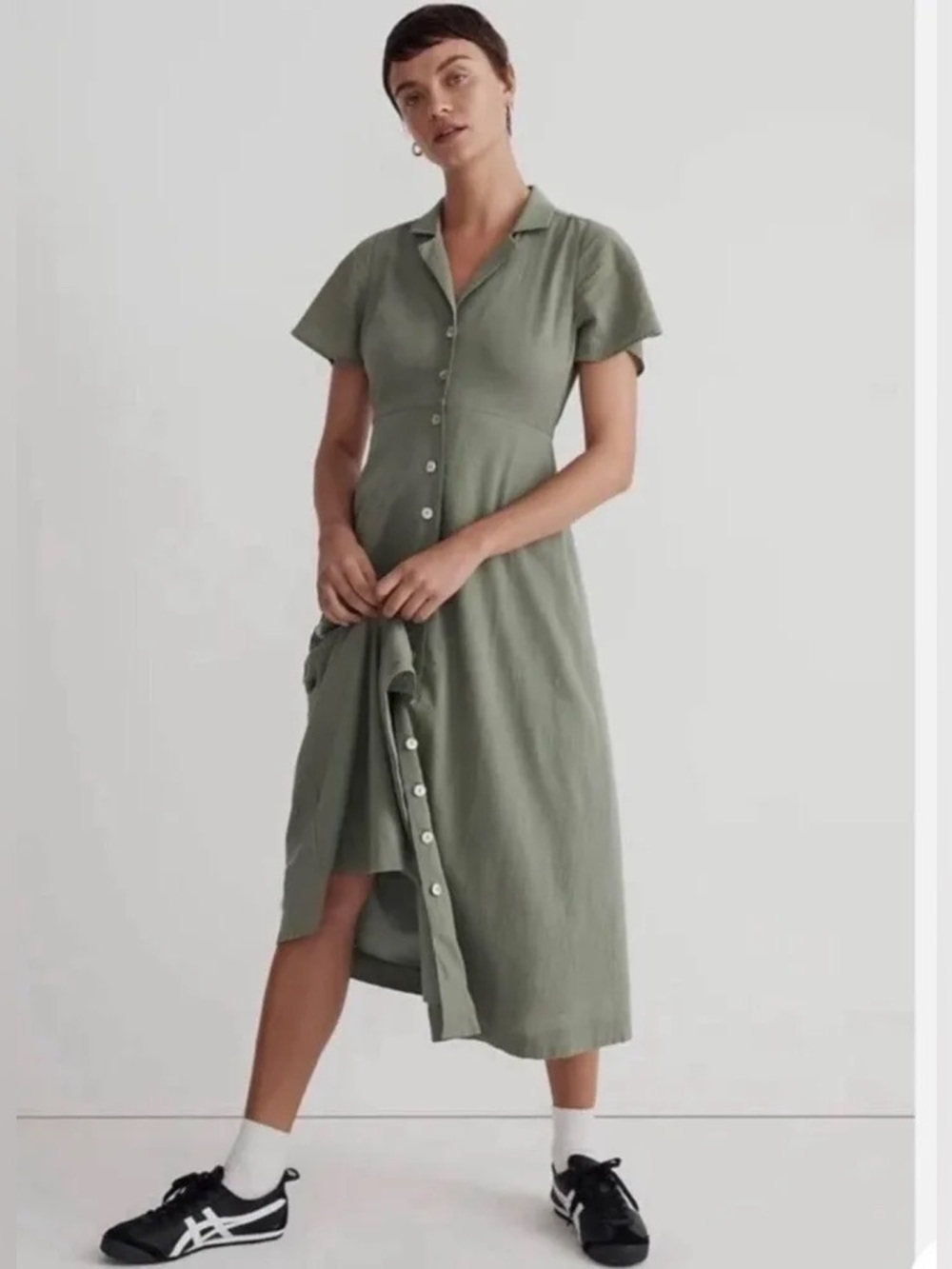 Madewell Crinkle Cotton Button Front Midi Dress Size 2